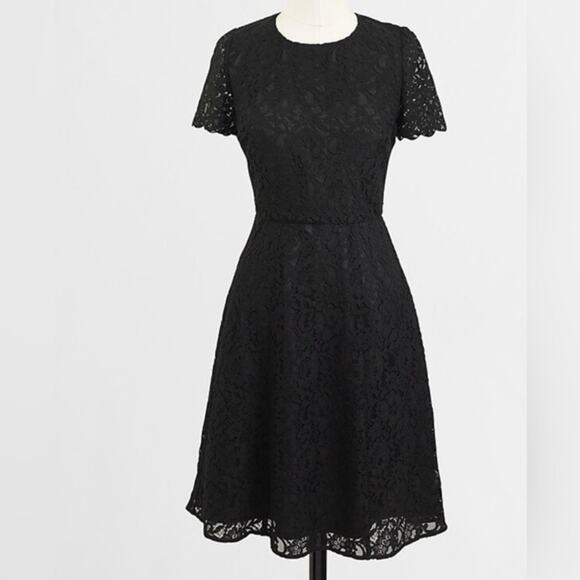 UEC J. CREW BLACK FLORAL LACE FIT & FLARE DRESS SZ 10 - Picture 1 of 11